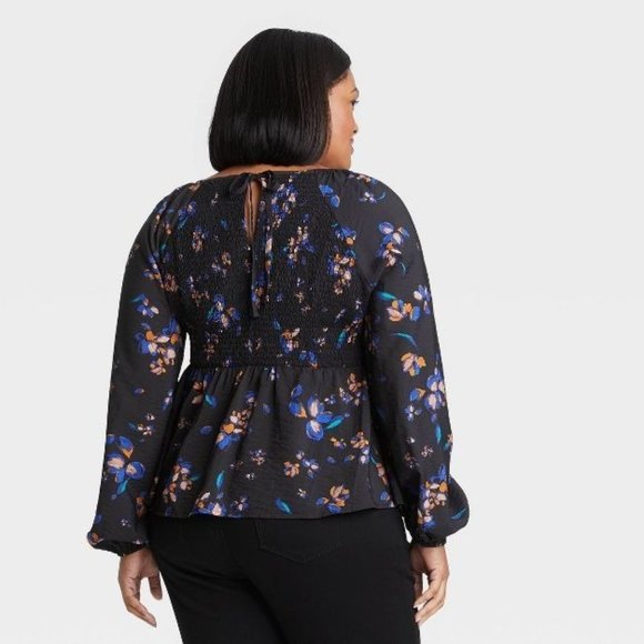Ava & Viv Women's Top Size 1X Black Peplum Floral Print Long Sleeve Plus New - Picture 6 of 10